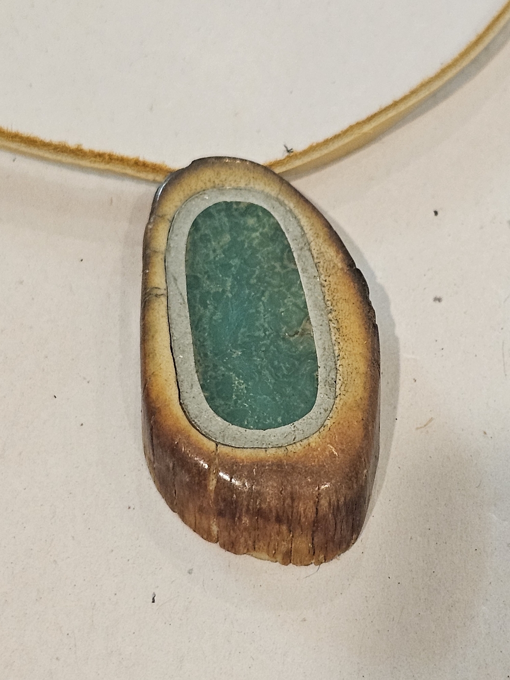Handcrafted Turquoise, Silver And Antler Pendant Necklace